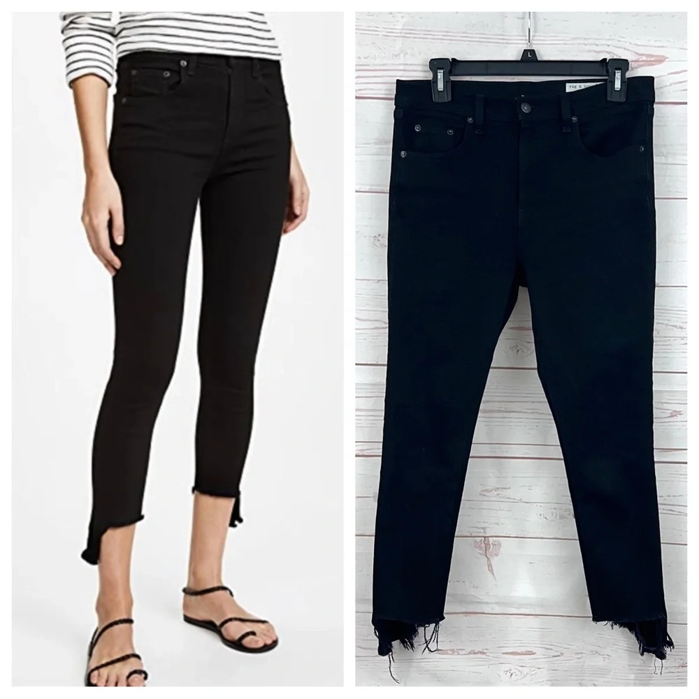Rag & Bone Black High Rise Capri Black Wash Hampton Raw Step Hem Crop Jeans